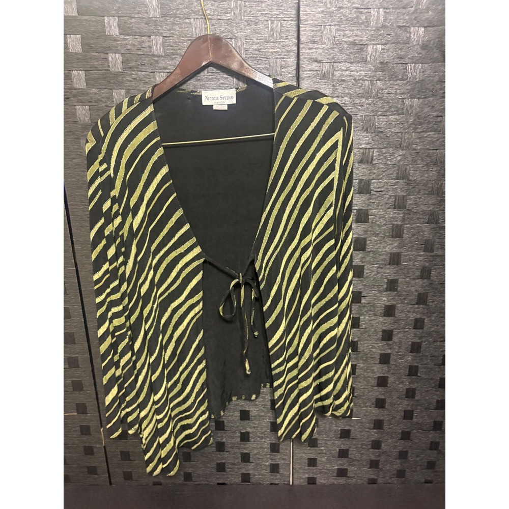 Nicole studio sheer tie front cardigan green /black size 14